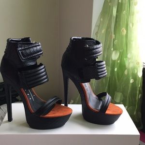 Black Leopard Leather High Heel Pumps